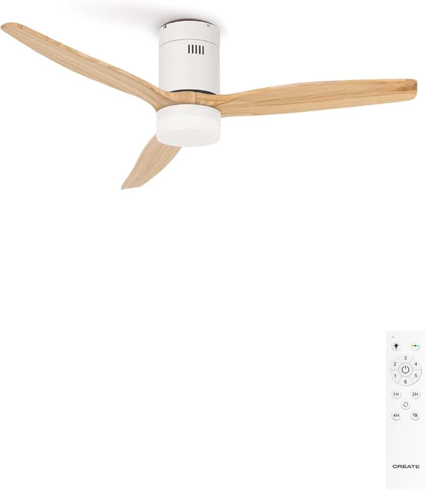 etezen - Windcalm M - Ø132cm - Ventilateur plafond LED, télécommande, 6 vitesses, été-hiver, blanc bois clair - WINDCALM