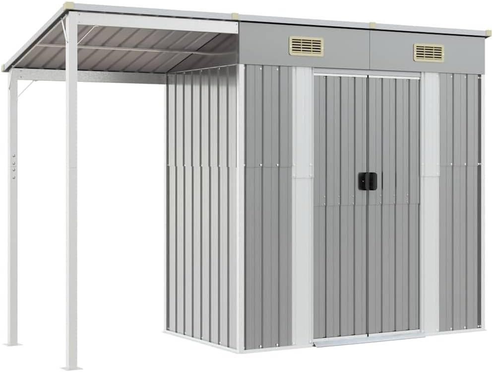 etezen Abri de Jardin avec Toit prolongé Gris Clair 277x107x181 cm, Maison & Jardin, Pelouses & Jardins, Vie en extérieur, Structures extérieures, Cabanes & abris de Jardin, Gris, (Poids 41.56KG)