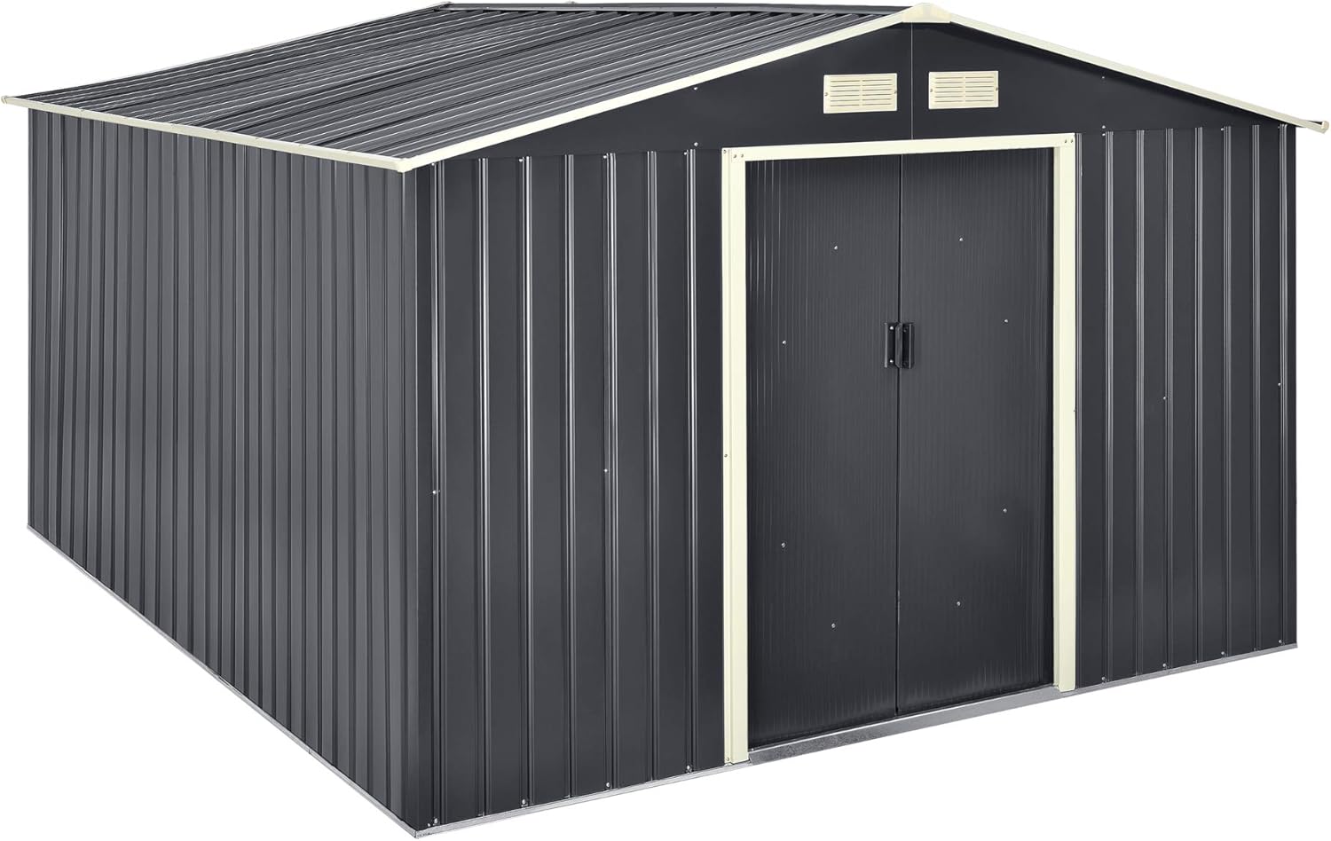 etezen Abri de Jardin 15 m³ Robuste Cabane de Stockage Extérieur Cabane à Outils Toit à Pignon Tôles en Acier Galvanisées Gris Foncé