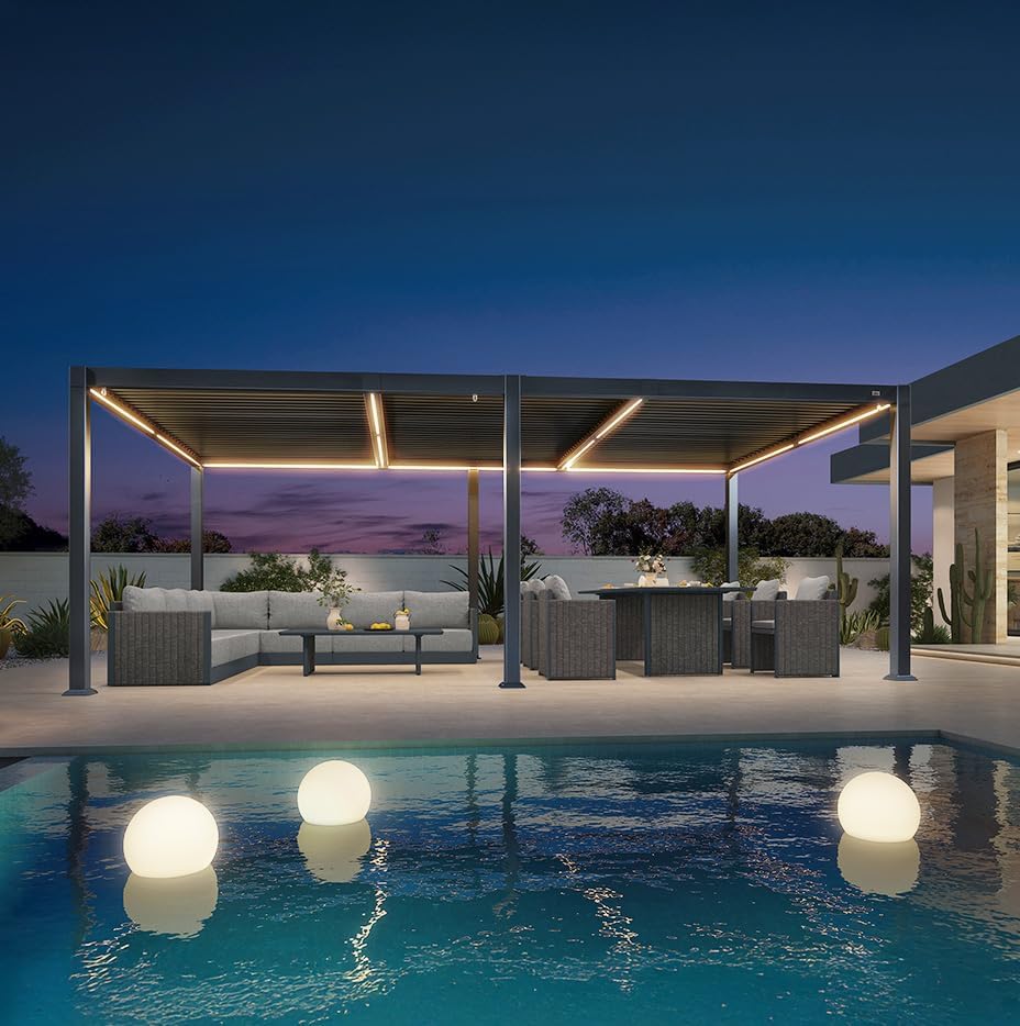 etezen - pergola bioclimatique - 3,5x6,35m - lames LED alu gris