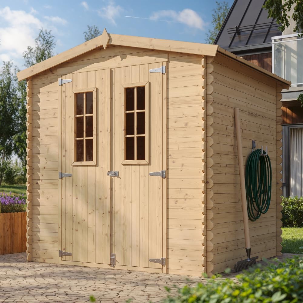 Abri de Jardin en Bois - Stockage extérieur I216xL206xH218 cm/ 3.53 m2 Petit abri à Outils, Local à vélos - Toit imperméable, fenêtres etezen M343C