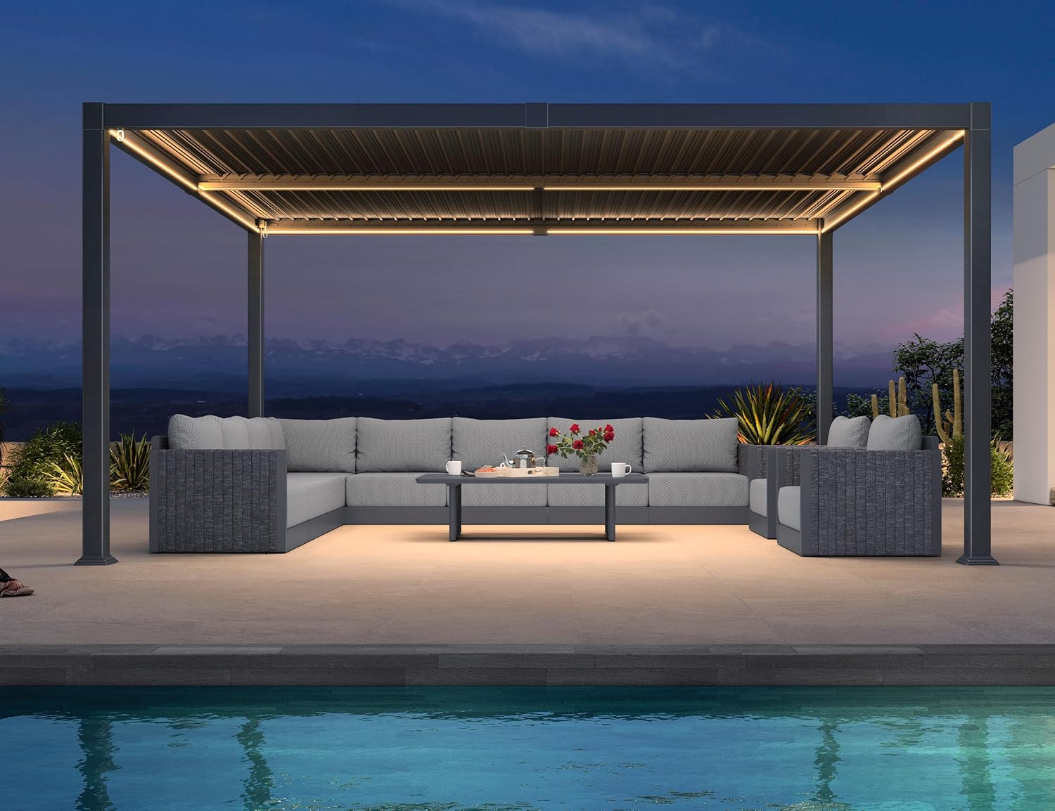 etezen - Pergola bioclimatique alu 4x4.6m, lames LED, durable