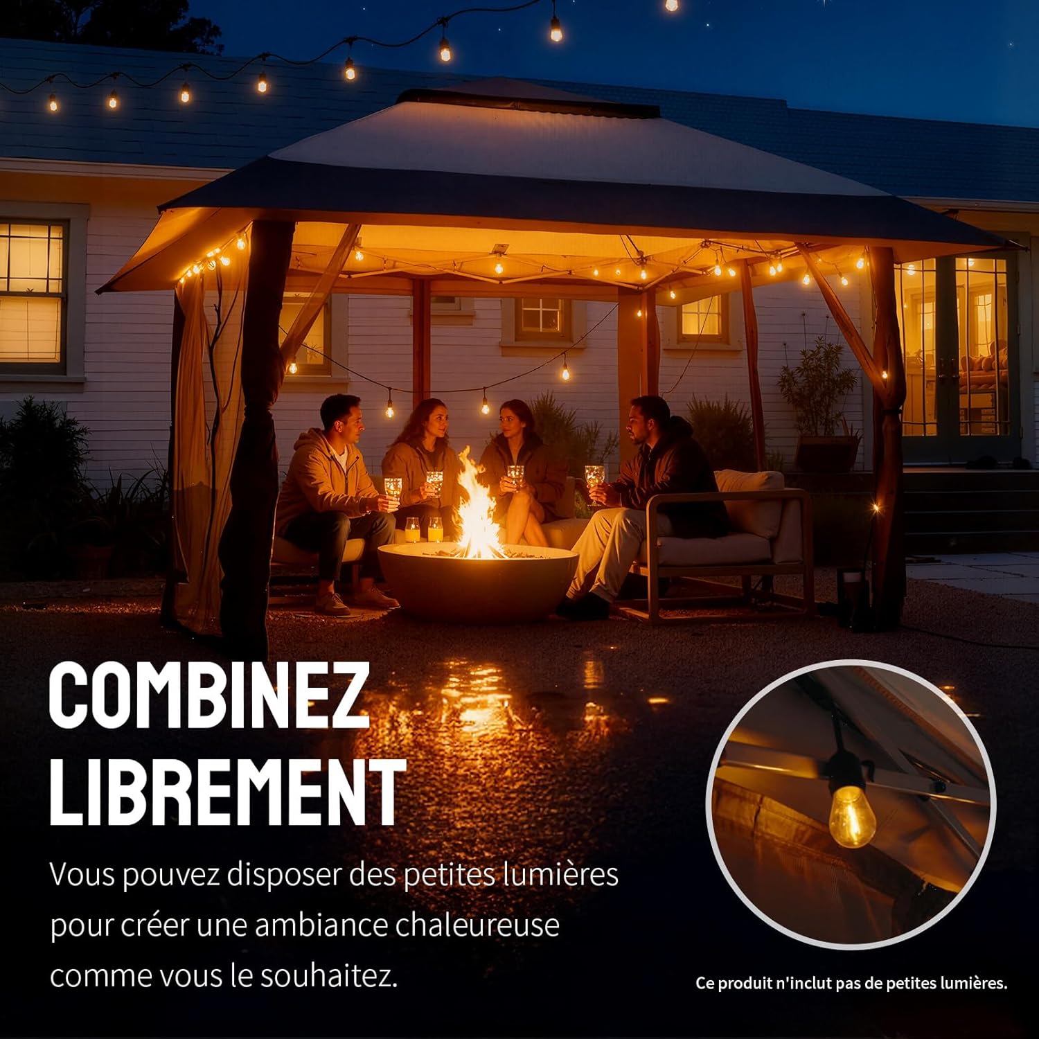 etezen Tonnelle de Jardin 4 x 4 m, Pop Up Gezebo Exterieur Imperméable, Abri de Jardin Réglable en Hauteur, Double Toit avec Côtés en Maille Zippée, Sac de Transport, Beige