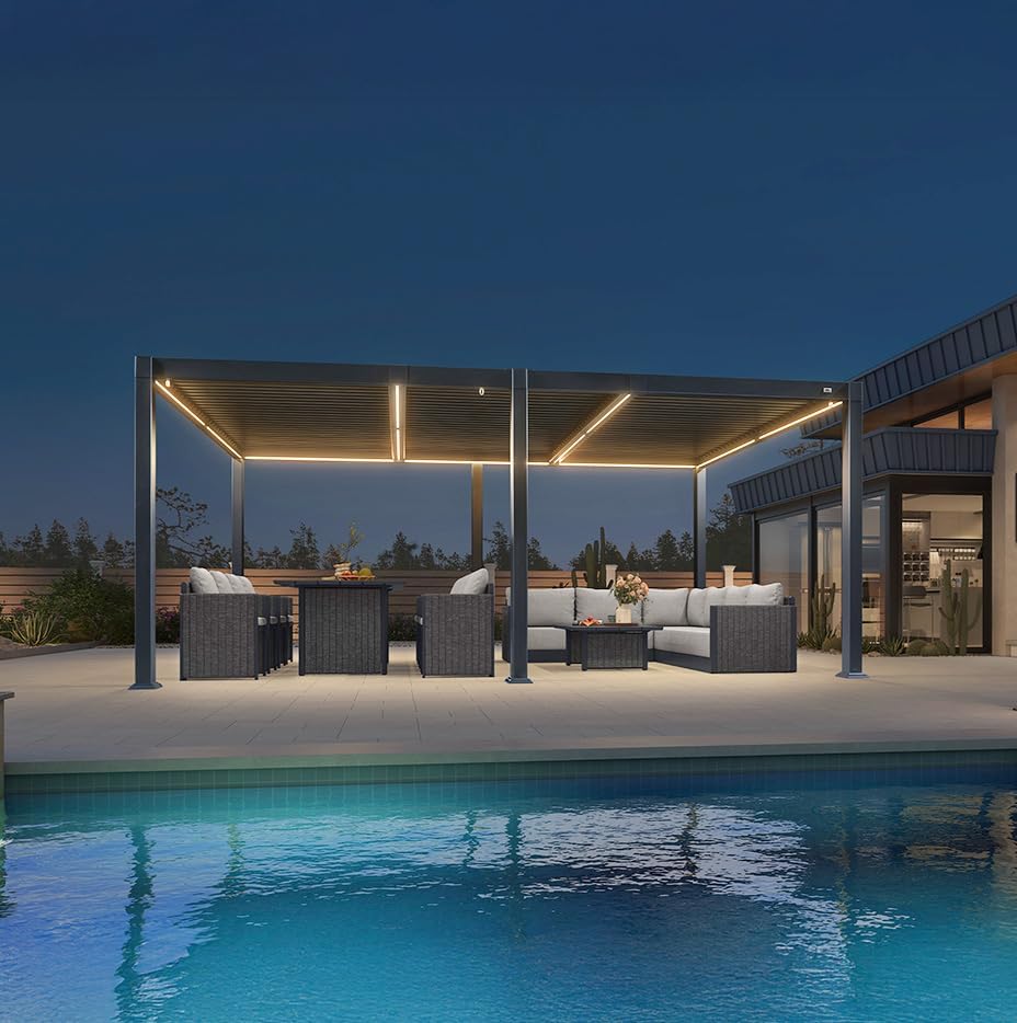 etezen - Pergola bioclimatique - 3,5x5,5m - alu, lames LED, étanche