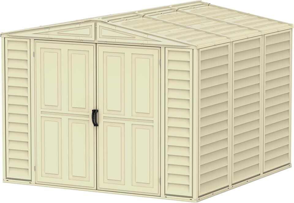 etezen etezen 8 x 8 (5.75 m²) Abri de jardin en plastique avec kit de fondation en métal, structure de toit en métal robuste, abri en vinyle sans entretien - Ivoire