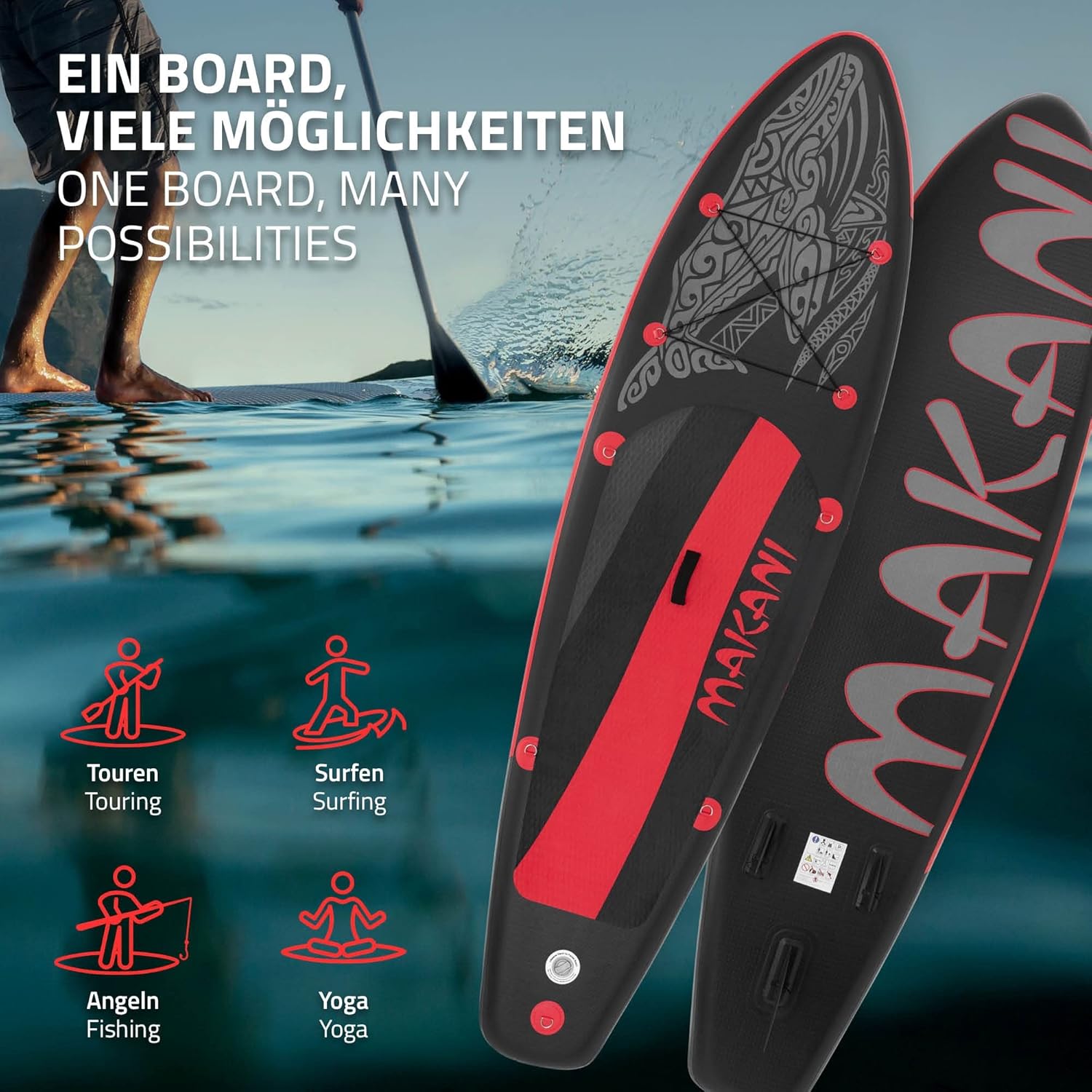 etezen - Stand Up Paddle Board - 305/308/320/380 cm - PVC, 120/150 kg, 10/15 cm d'épaisseur