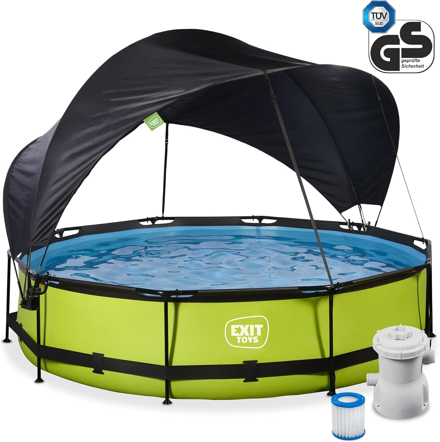 etezen Piscine Lime avec Voile d'Ombrage - ø360x76cm - Piscine Hors Sol Ronde avec Pompe Filtrante à Cartouche - Protection Optimale Contre Les Rayons UV - Entrée Basse - Design Unique - Vert