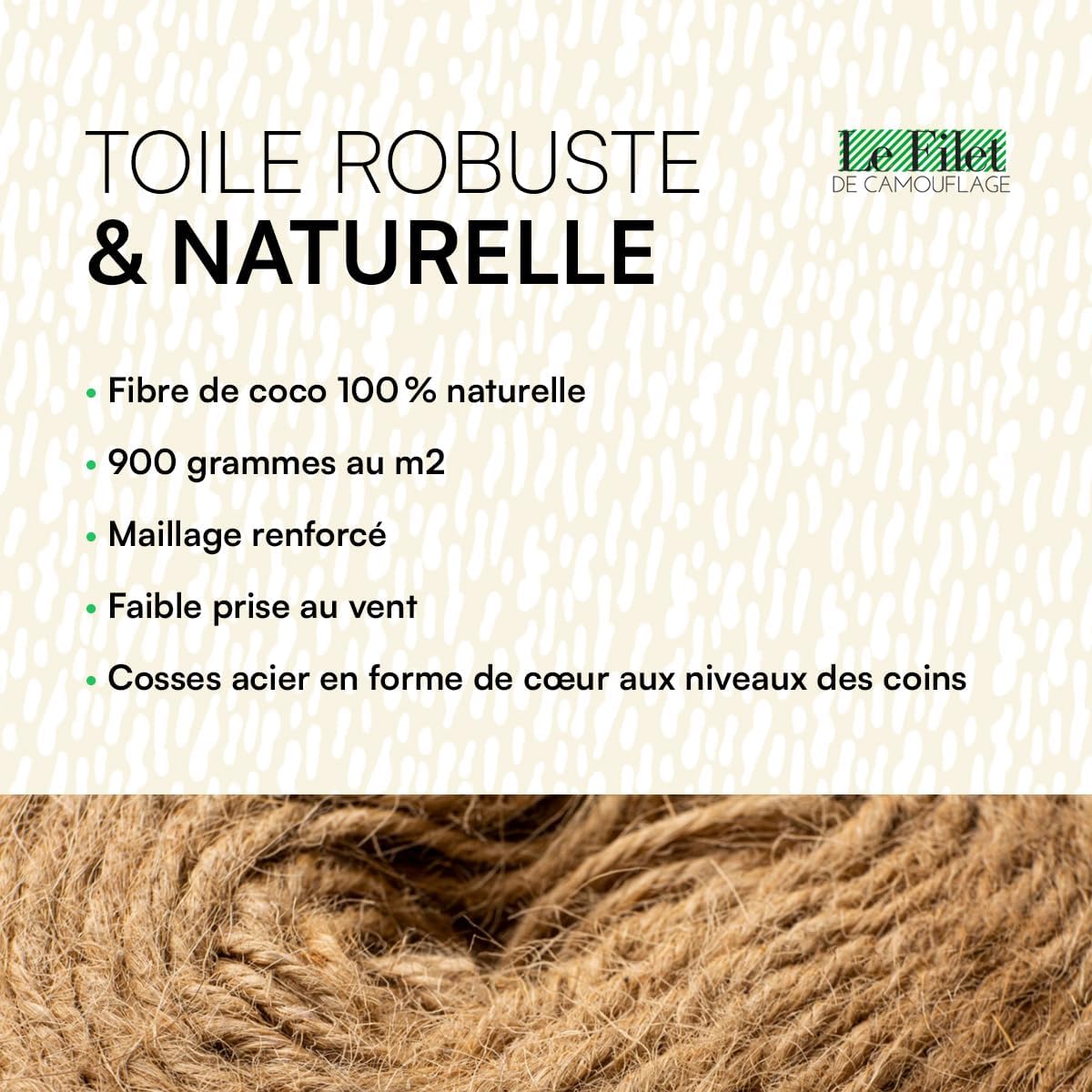 Toile d'ombrage - fibre coco rectangulaire 4x4m, écologique, solaire
