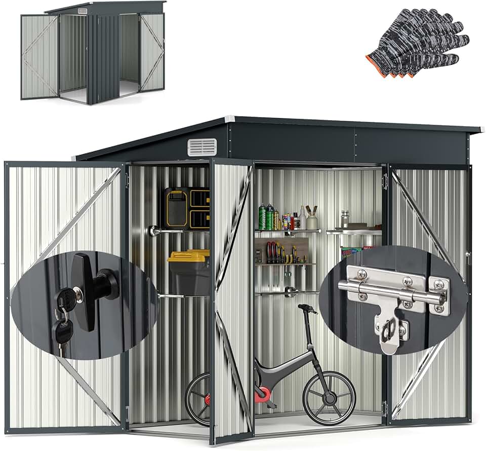 etezen Abri de Jardin Métal 235X117X185CM avec 2 Portes Verrouillable-Loquets Clés Inclus et Fenêtres, Cabane à Outils Cabanon Résistant aux intempéries pour Poubelles Extérieur (Gris, 5M³)