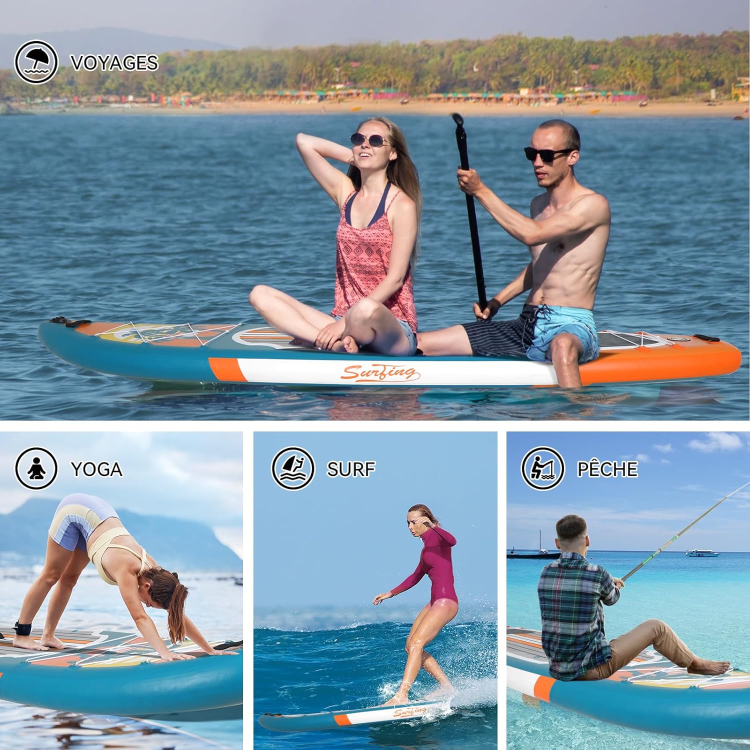 etezen - Paddle gonflable adulte - 320/335cm - 2 personnes, siège kayak, pagaie alu, caméra, pompe, 150kg