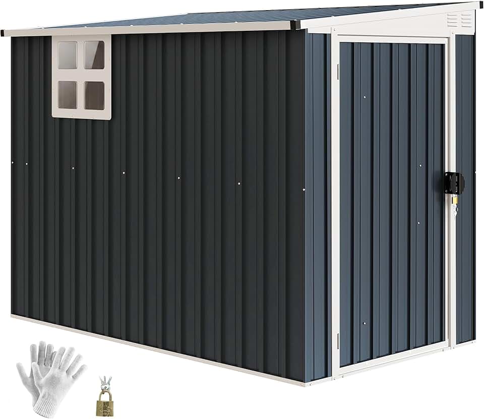 etezen - abri de jardin métal - 128x231x181cm - toit pente, fenêtre, porte verrouillable