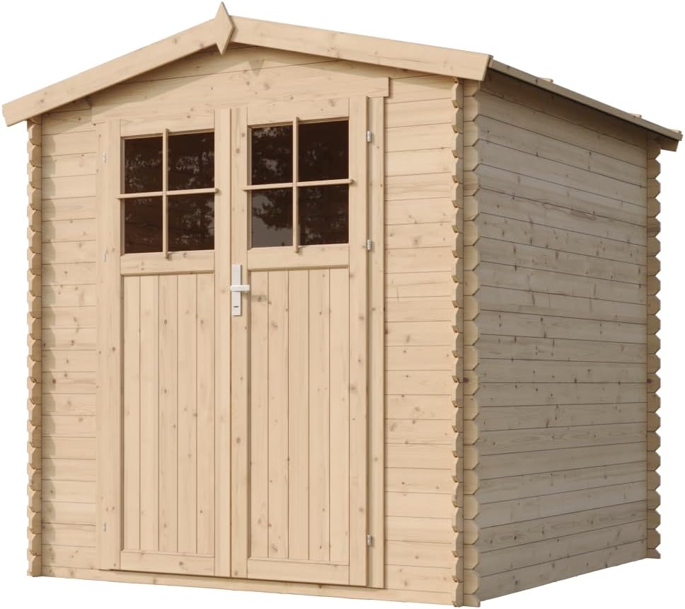 Abri de Jardin en Bois avec Sol TRAITÉ Porte verrouillable de Haute qualité - Stockage extérieur I216xL206xH218 cm/ 3.53 m2 - Toit imperméable, fenêtres etezen M343F+M343G