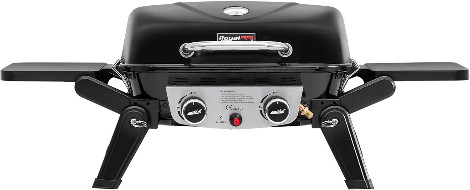 etezen - Barbecue Gaz 2 brûleurs - 48x37 cm - tables pliables, 5kW