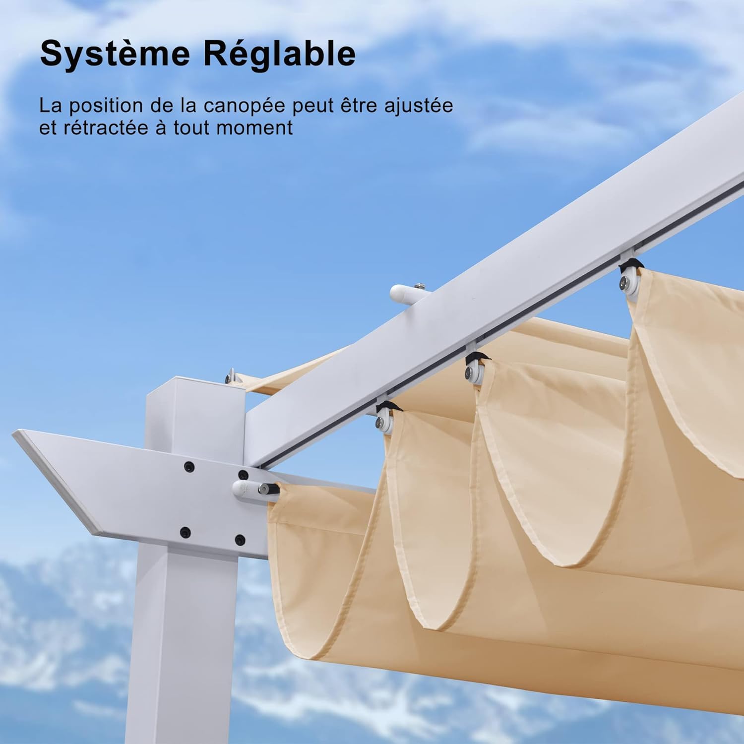 etezen - Pergola aluminium - 4x3m - éclairage intégré, toit kaki