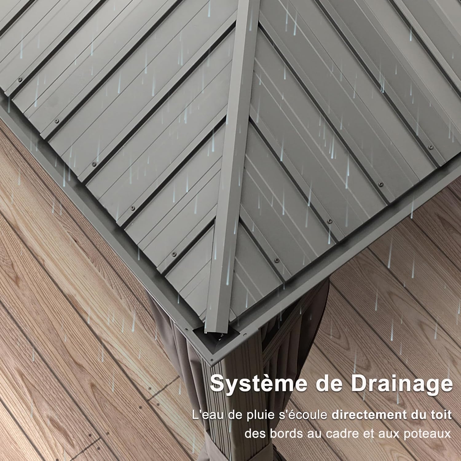 etezen - tonnelle aluminium série - 4,85x3,65m - éclairage intégré, rideaux moustiquaires, gouttière, gris