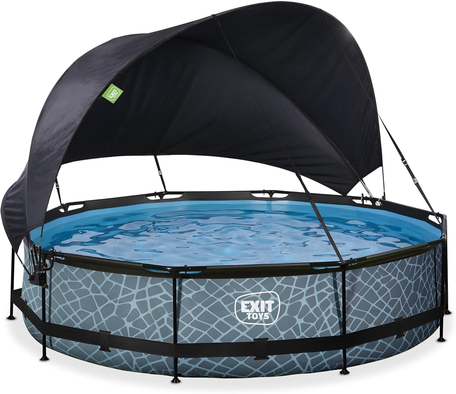 etezen Piscine Stone avec Voile d'Ombrage - ø360x76cm - Piscine Hors Sol Ronde avec Pompe Filtrante à Cartouche - Protection Optimale Contre Les Rayons UV - Entrée Basse - Design Unique - Gris