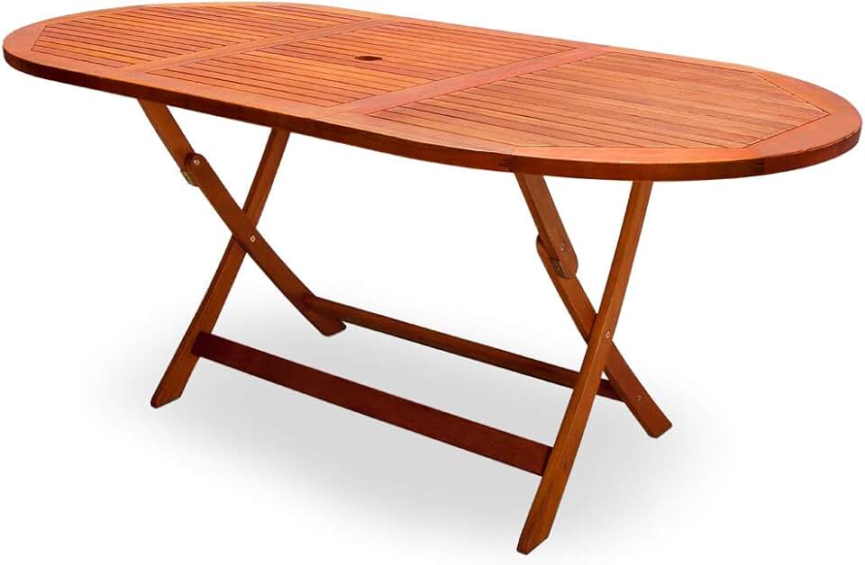 etezen - Table D Extérieur Alabama - ovale 6 pers. - bois d'eucalyptus, pliante, trou pour parasol