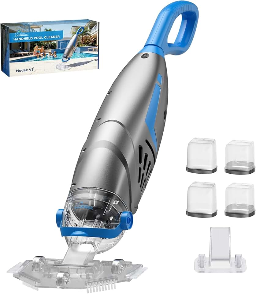 etezen V3 Aspirateur Piscine sans Fil, 26,5 GPM Aspirateur Piscine Hors Sol Puissant Graviers, 2026 IPX8 Balai Aspirateur Piscine Rechargeable avec 2 Têtes & 4 Sacs Filtrants, Autonomie 1H Adapté