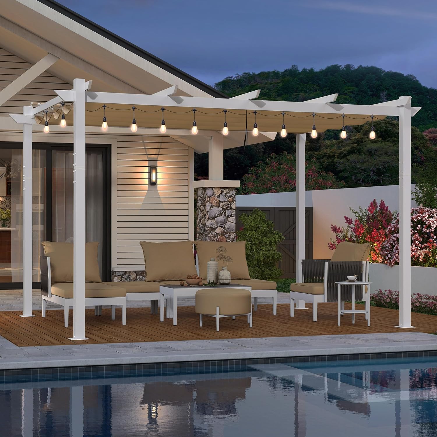 etezen - Pergola aluminium - 4x3m - éclairage intégré, toit kaki