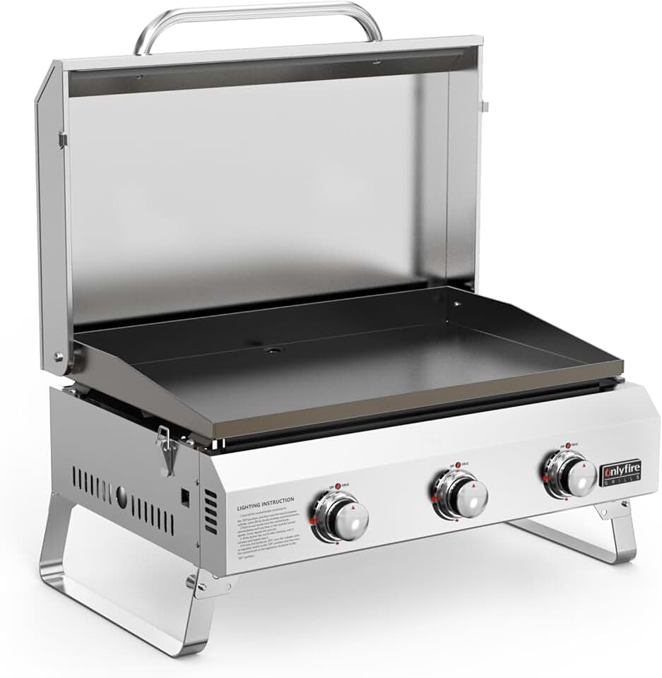 etezen - Plancha gaz inox - 57x36cm - 3 brûleurs, 7kW, céramique, pieds pliables