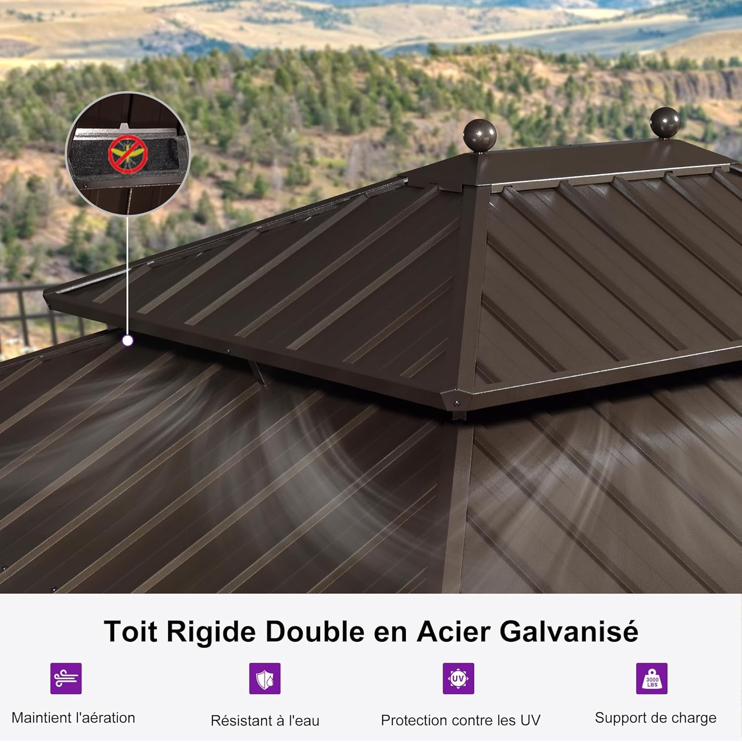 etezen - pergola extérieure 4,25x3m - alu, LED, rideaux, gouttière
