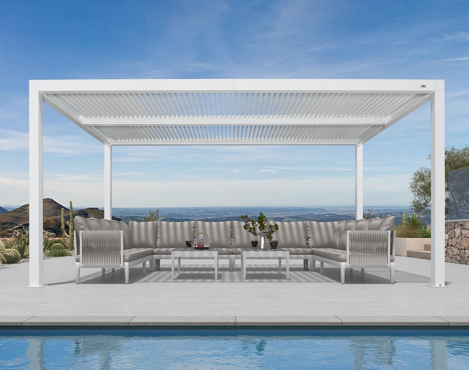 etezen - Pergola bioclimatique aluminium 4,6x3,3m, lames orientables, blanc