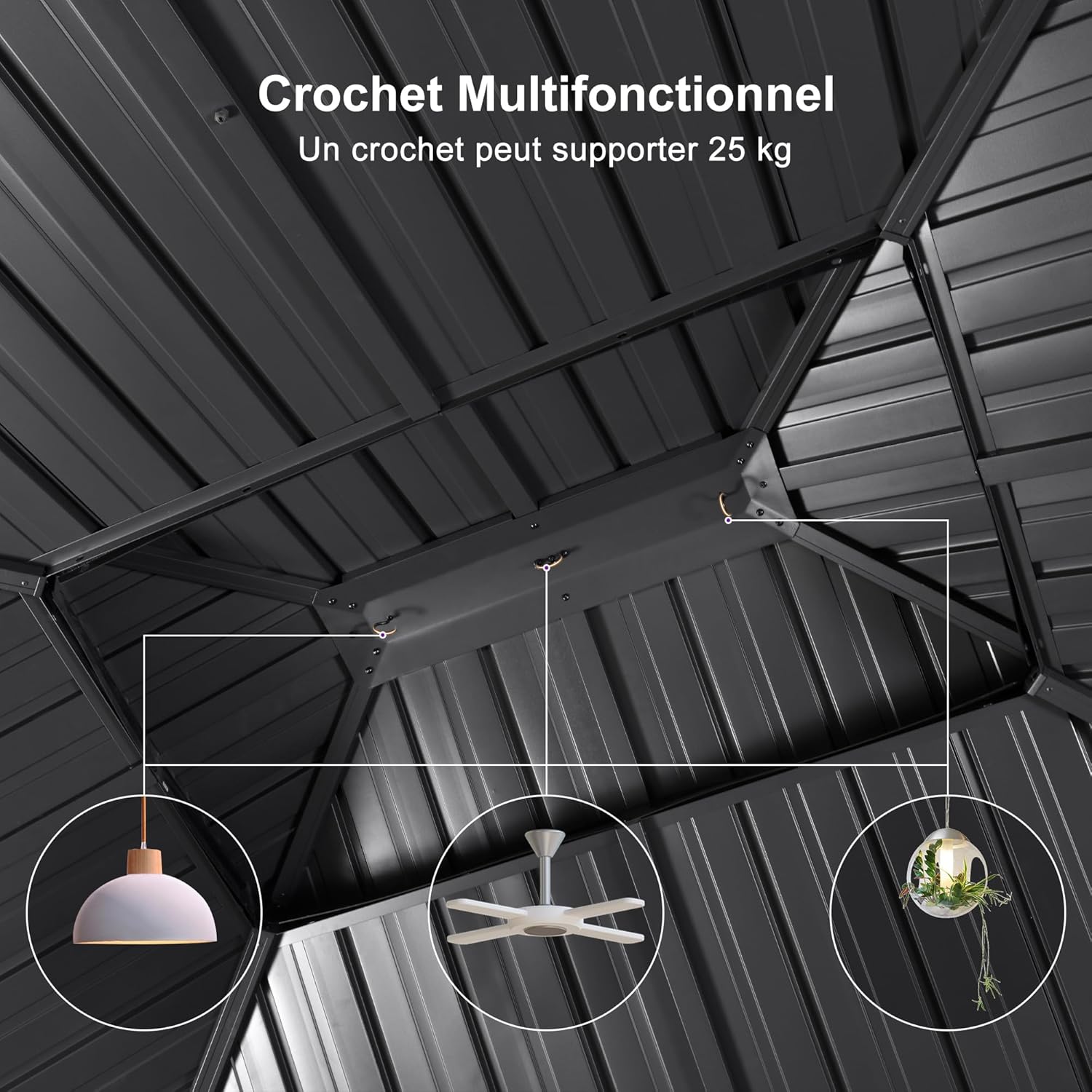 etezen - Pergola Série Extérieur - 6x4m - Toit acier, moustiquaire, rideaux, gouttière