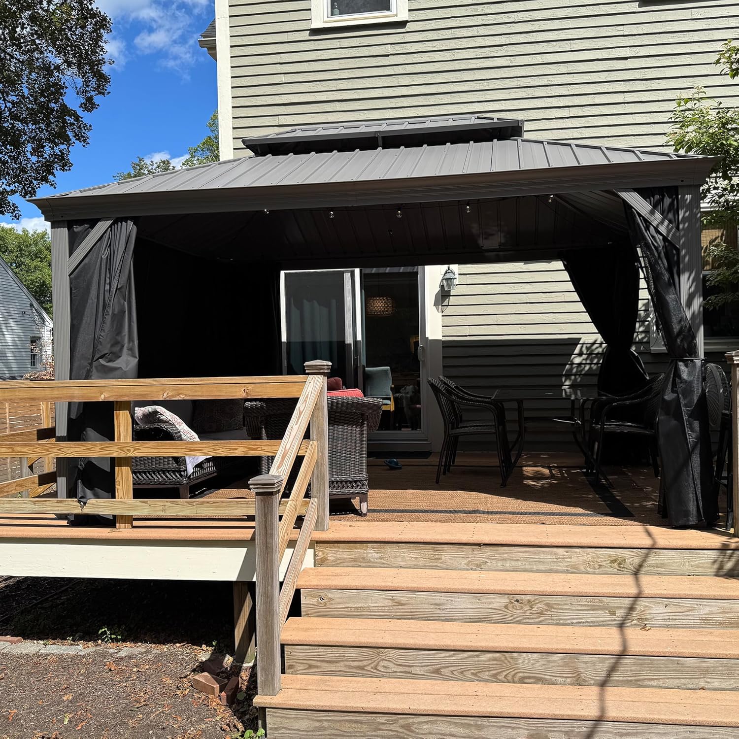 etezen - tonnelle extérieur - 3 x 4,25 m - alu double toit, rideaux, LED