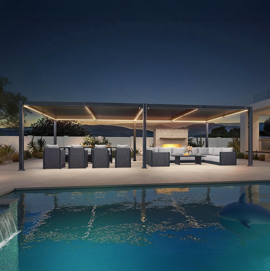 etezen - Pergola bioclimatique - 3,5x8,5m - aluminium, lames LED, étanche