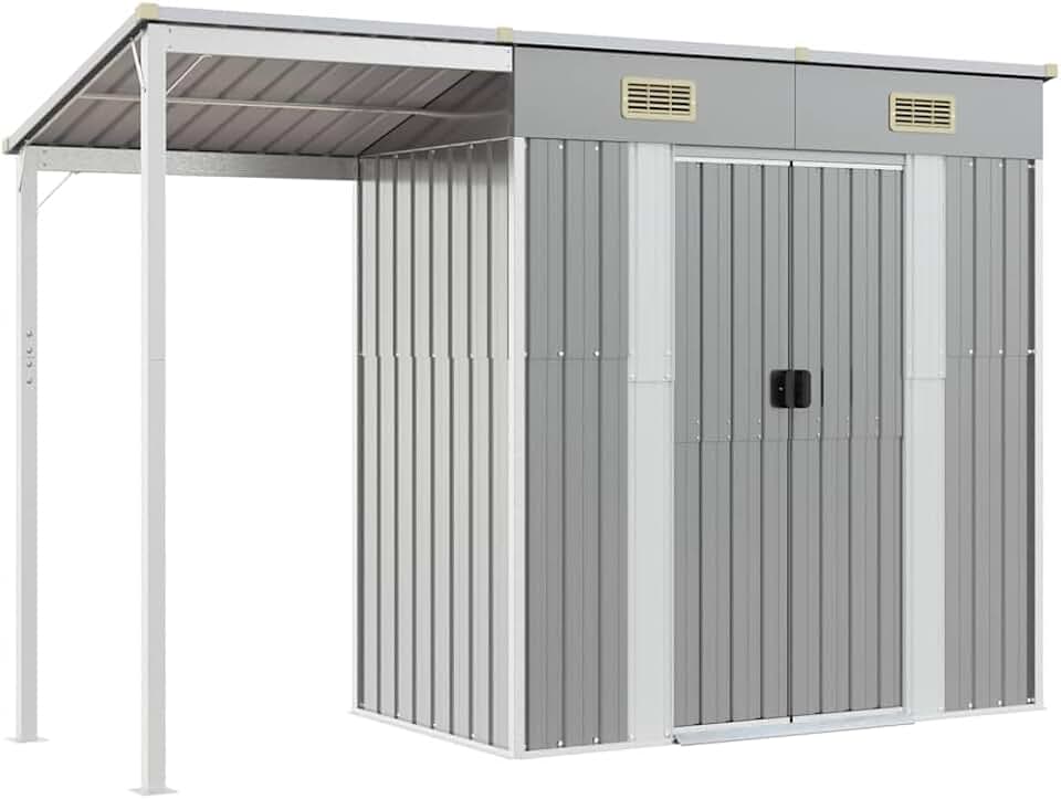 etezen - Abri de jardin toit allongé, 277x107x181 cm, métal, gris clair