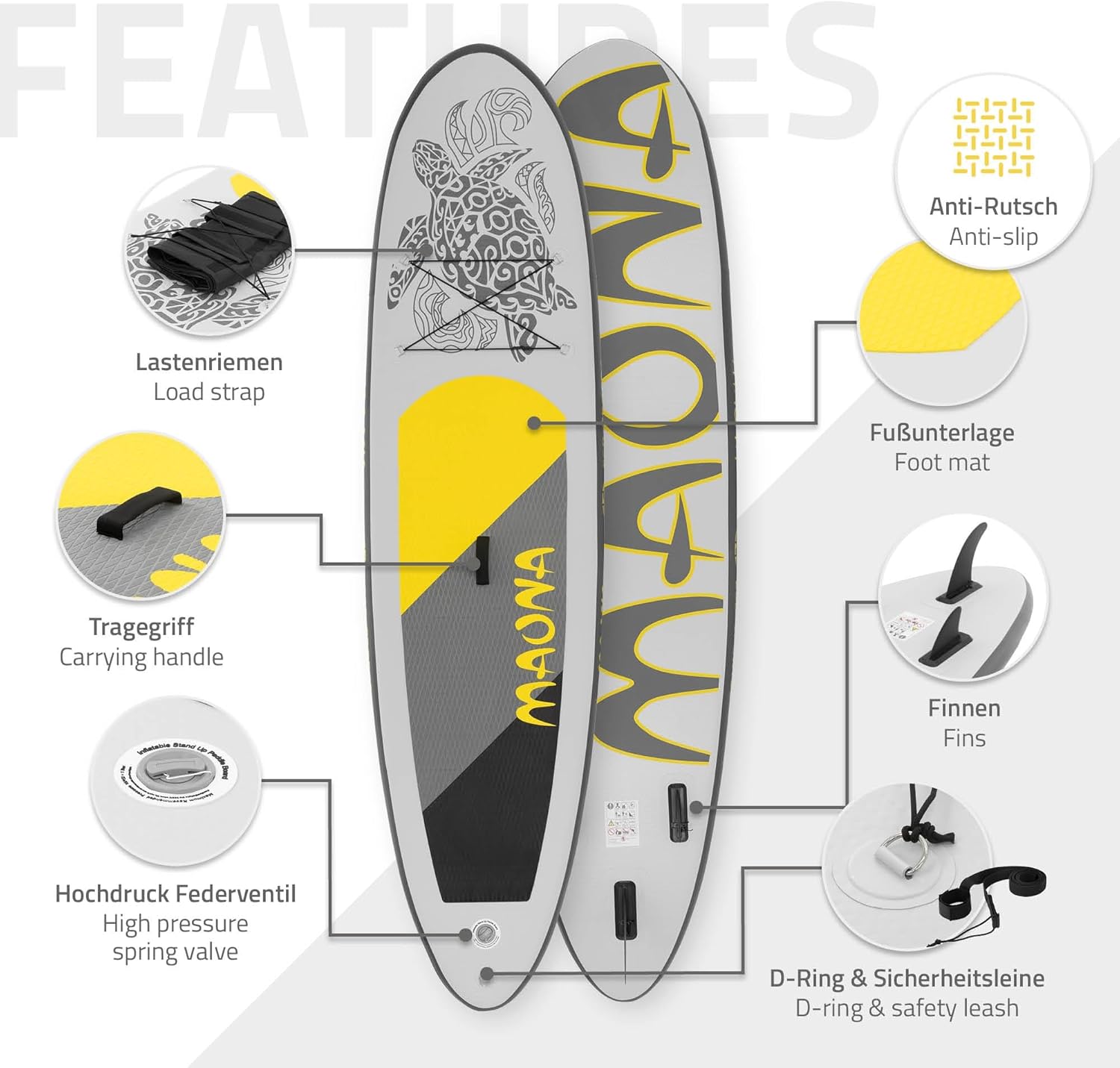 etezen - SUP gonflable série Stand Up - 305/308/320/380 cm - PVC, 120/150 kg, 10/15 cm d'épaisseur