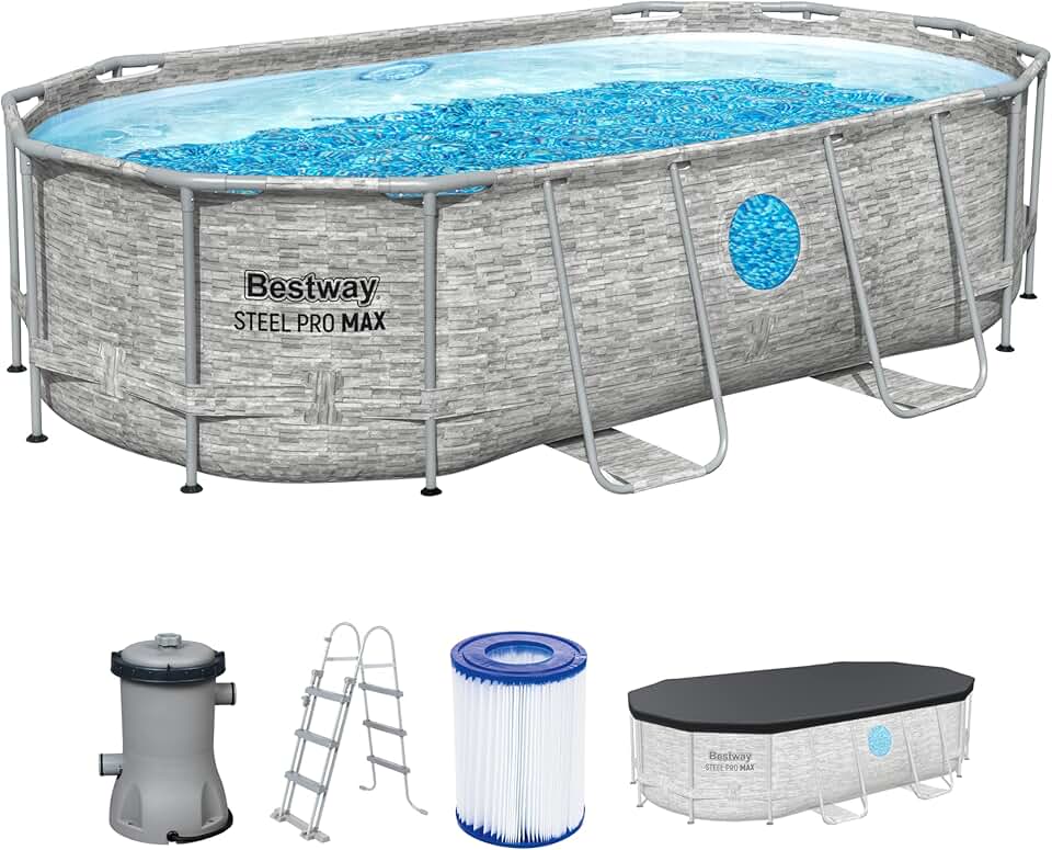 etezen Steel Pro Max Splashview Kit Piscine Hors Sol - 427 cm x 250 cm x 100 cm - Gris