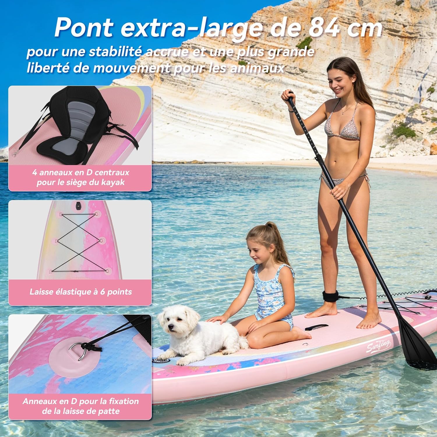 etezen - Paddle Gonflable Série Adulte - 320/335cm - 2 places, siège kayak, pagaie alu, support caméra, pompe, 150kg