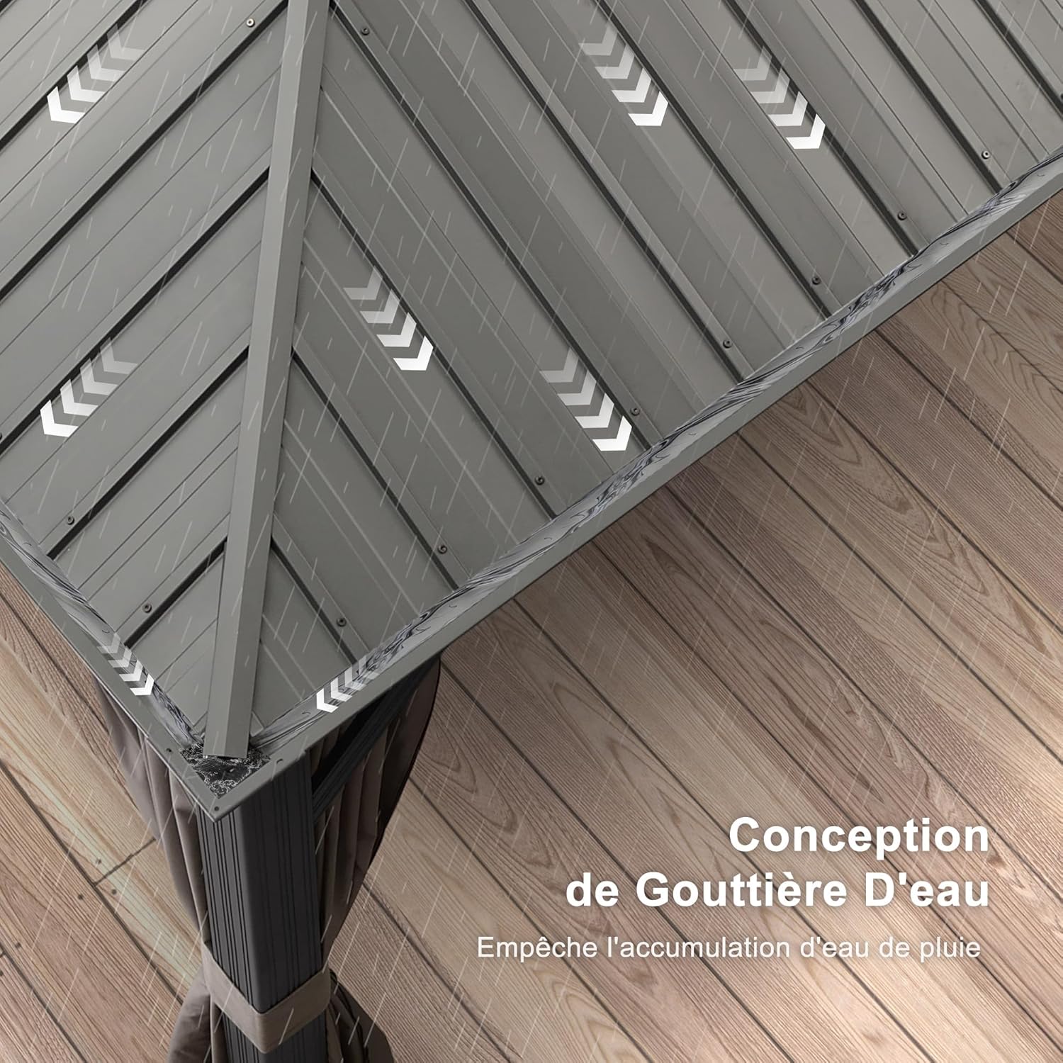 etezen - tonnelle aluminium - 4,25x3,65m - éclairage intégré, rideaux moustiquaires, gouttière, poteaux renforcés