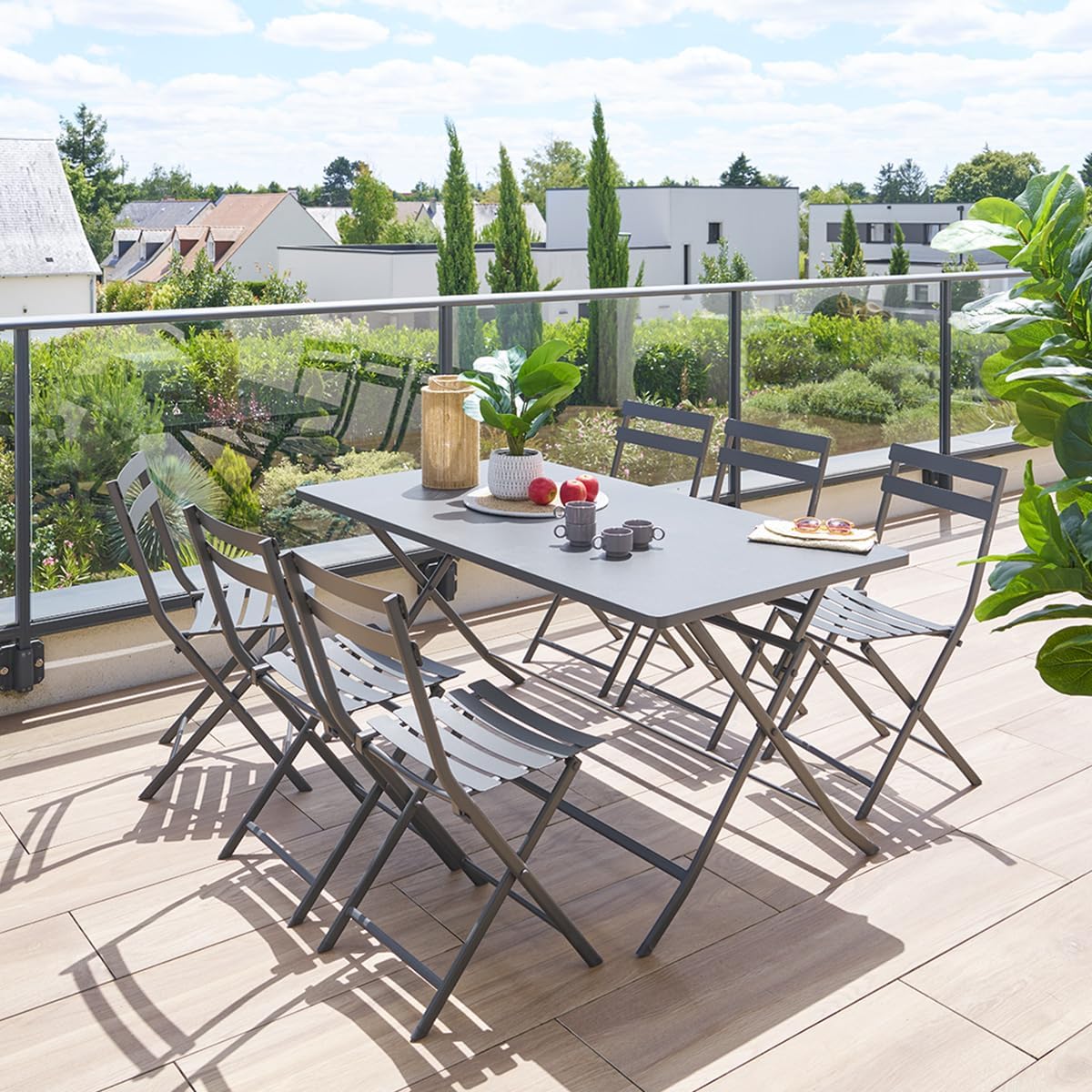 etezen - Greensboro - 150x90 cm - Table pliante acier renforcé 6 places, gris graphite