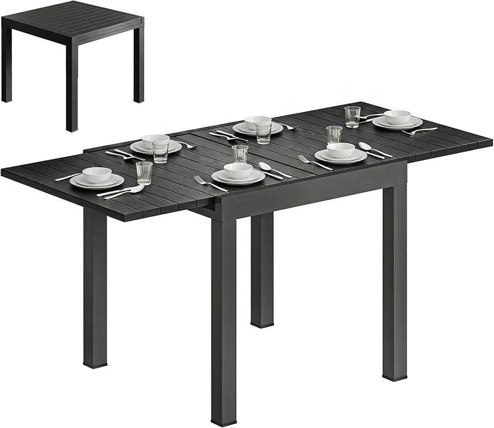 etezen - table extensible - 80-160cm - aluminium effet bois, 4-6 pers.