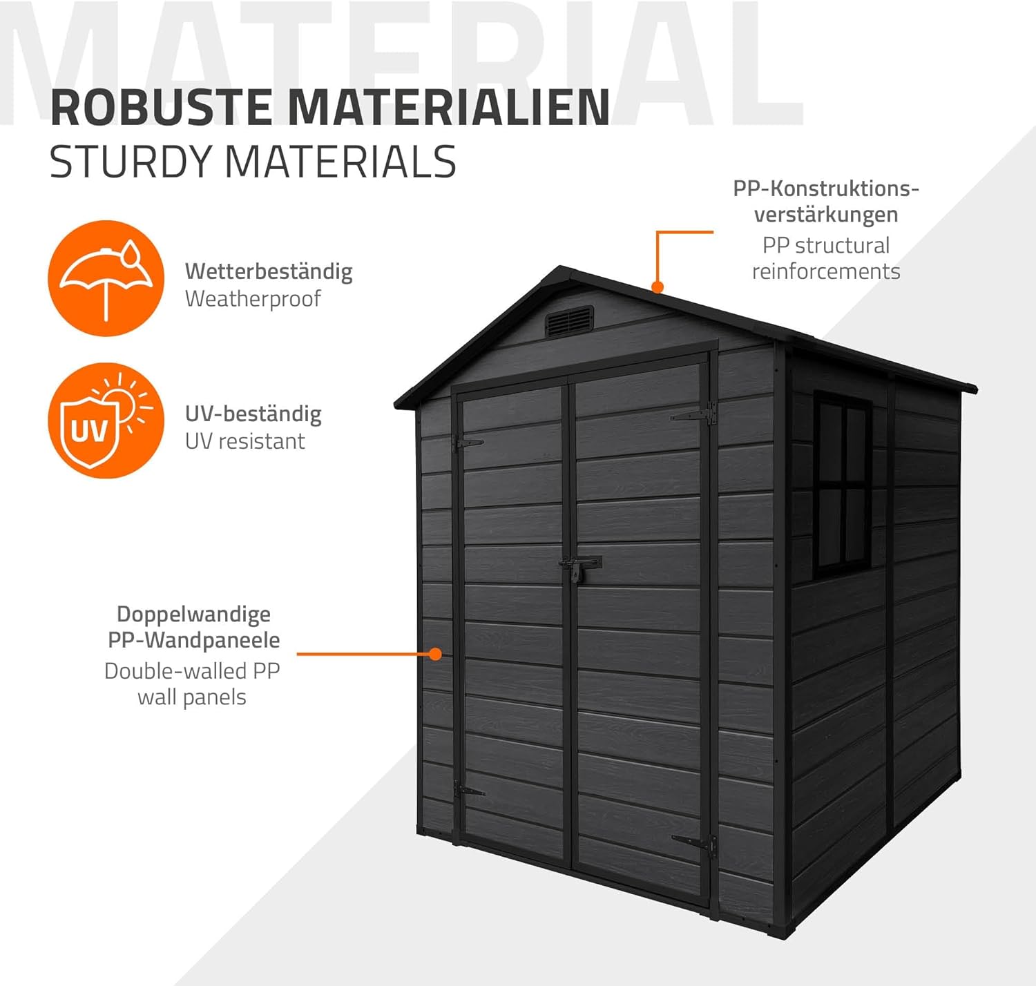 etezen - Abri de jardin résine 151x182x220 cm double porte, 5m³, fenêtre, ventilation