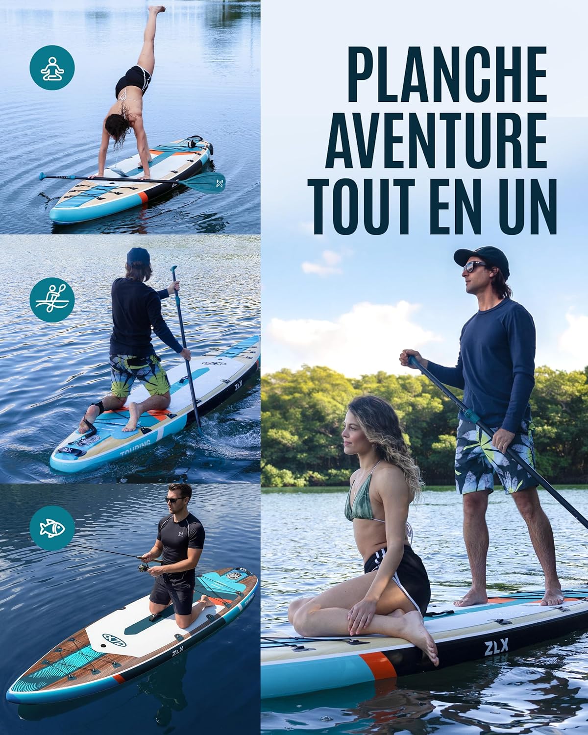 ZLX - Planche Touring - 350cm - Paddle gonflable, siège kayak, 180kg, longue distance