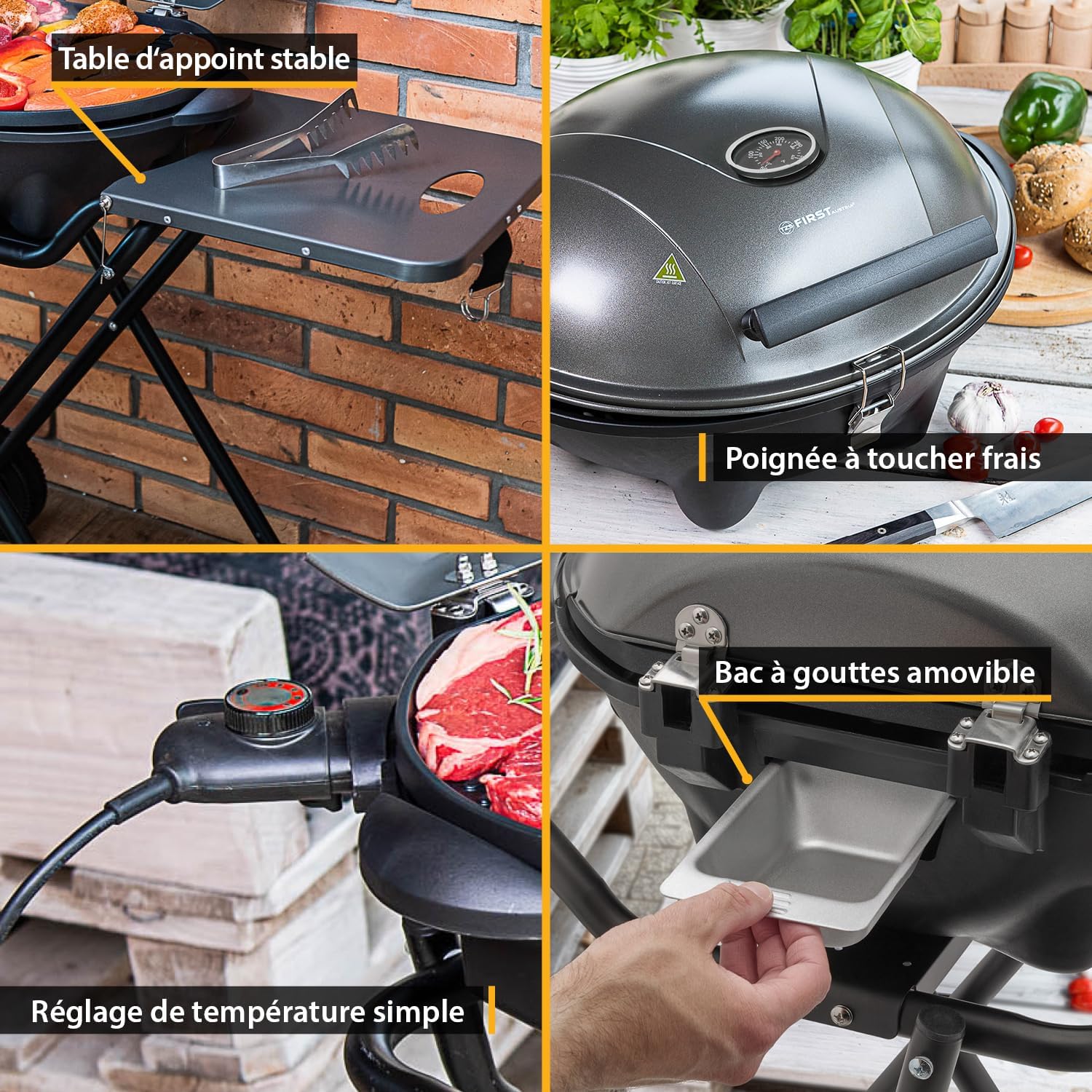 etezen - Barbecue 2-en-1 pliable 2400W, couvercle, chariot, thermomètre - TZSFA5350-6