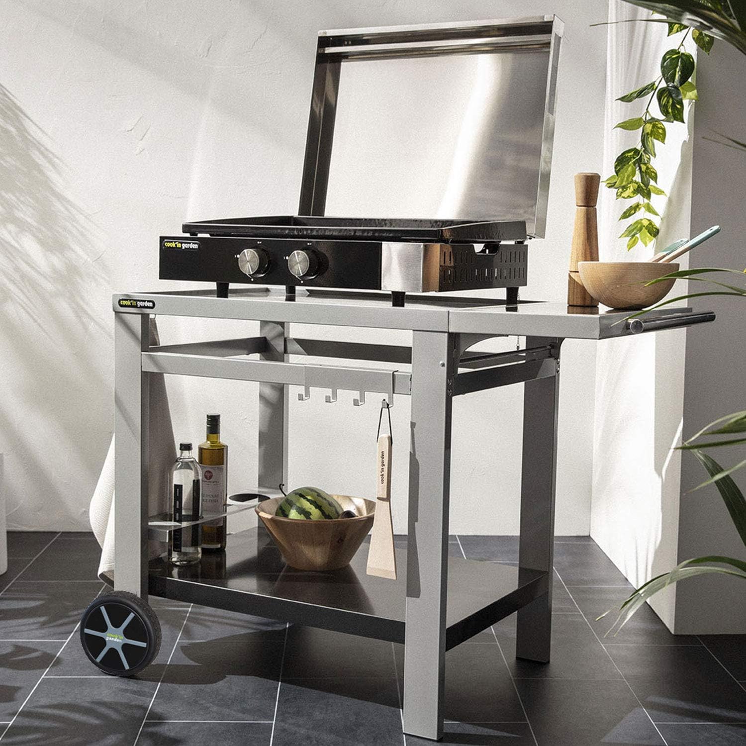 etezen - Plancha Finesta - 2 brûleurs fonte - capot, 8-10 pers.