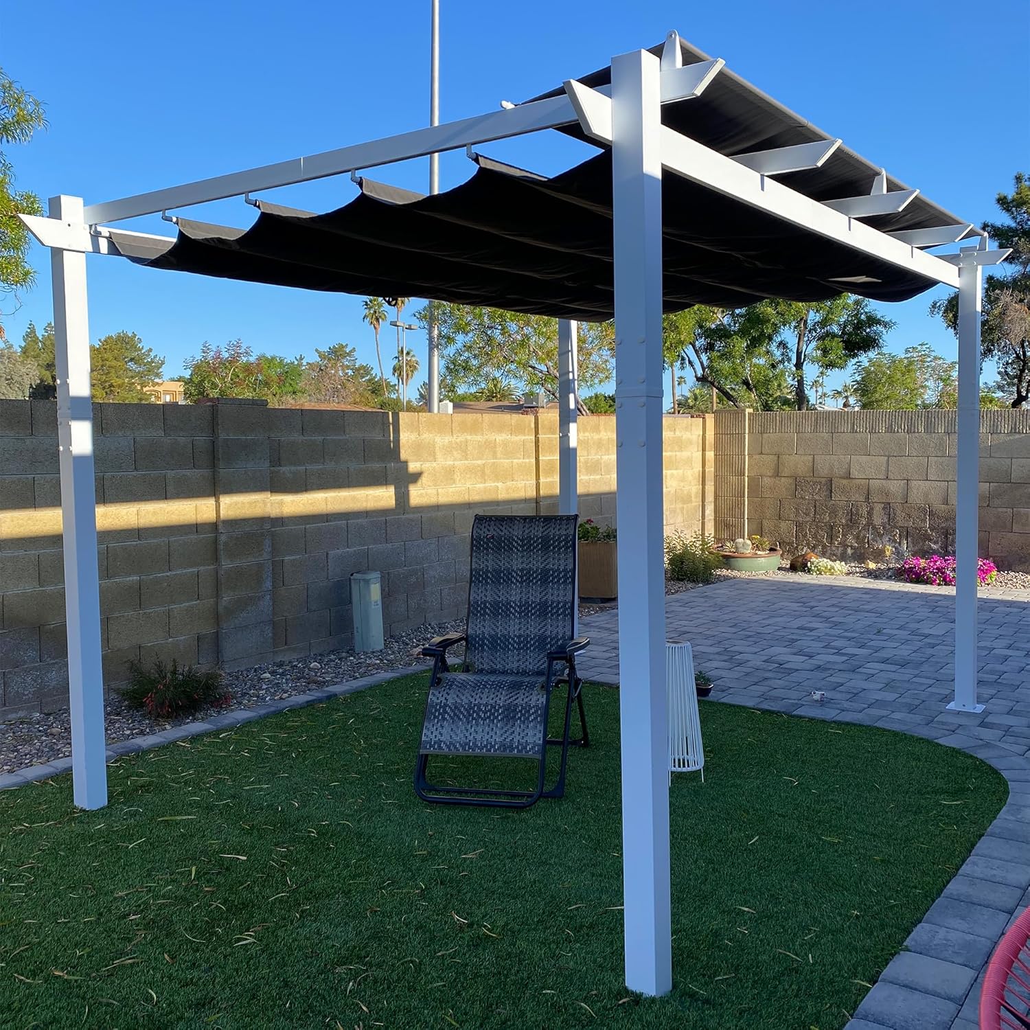 etezen - pergola aluminium série - 4x3m - toit métal blanc, toile rétractable, étanche