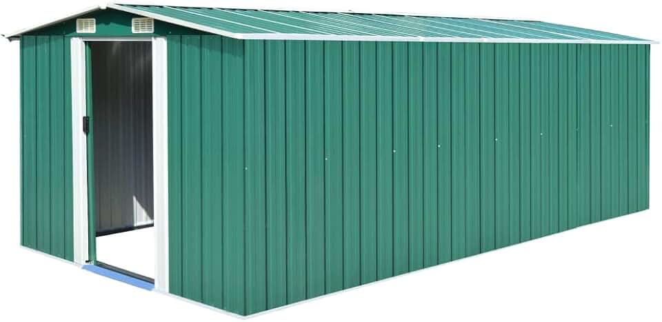 etezen Abri de jardin, abri de jardin extérieur, armoire extérieure, cabane extérieure, armoires terrasse extérieure, en métal vert, 257 x 489 x 181 cm