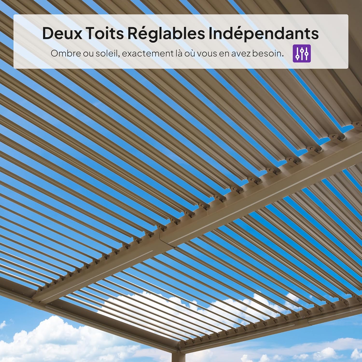 etezen - Pergola bioclimatique - 3x3,65m - LED, alu, lames orientables, étanche, anti-UV