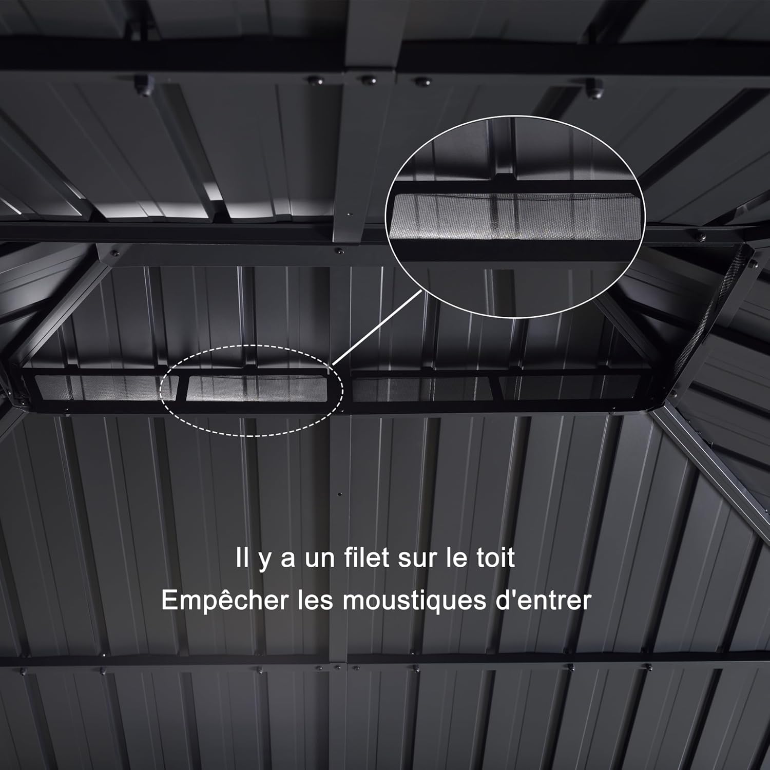 etezen - tonnelle aluminium - 4,25x3 m - éclairage, rideaux, gouttière, poteaux renforcés