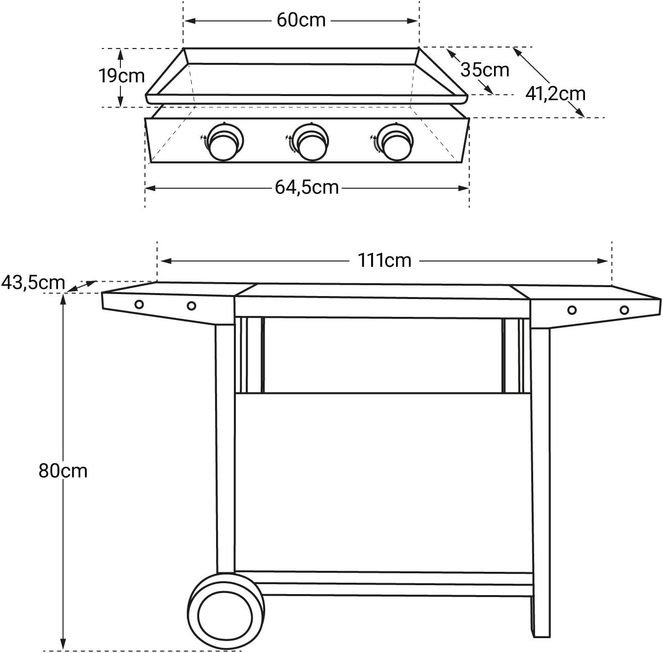 etezen - Plancha Mérida sur chariot 3 brûleurs 6kW 74x33 cm