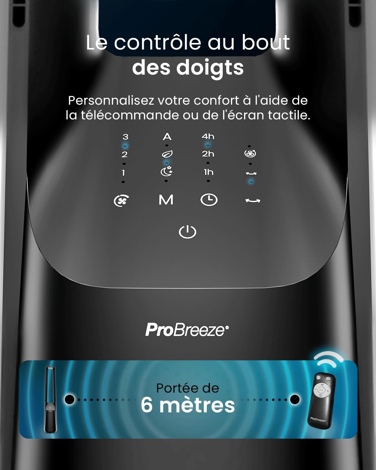 etezen - Ventilateur colonne sans pales - 101 cm - WiFi, ultra silencieux, LED, télécommande, 6 vitesses, 5 modes, o