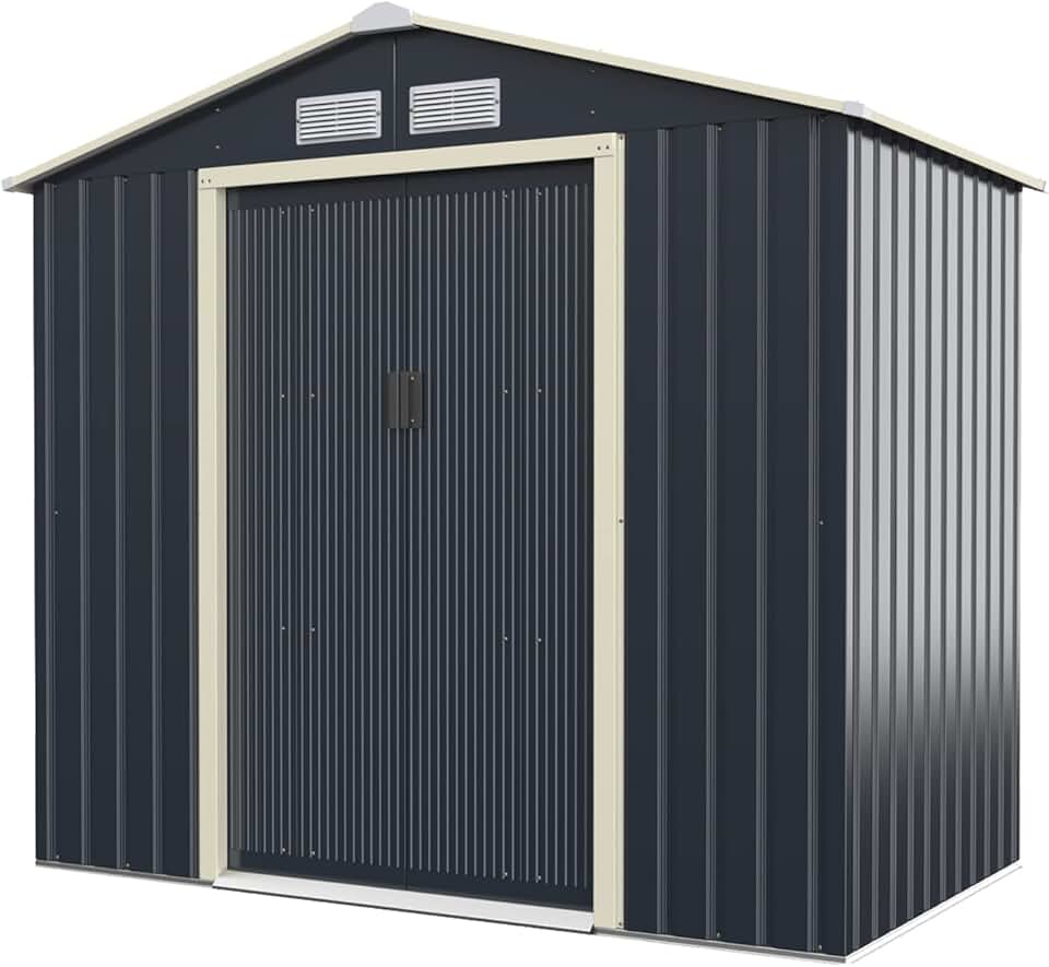 etezen 2,37㎡ Abri de Jardin Métal Galvanisé, Cabine de Jardin Extérieur Portes Coulissantes, Résistant aux Intempérie, 4,63m³, Cabane de Rangement à Outils, 213 x 127 x 195 cm, Gris