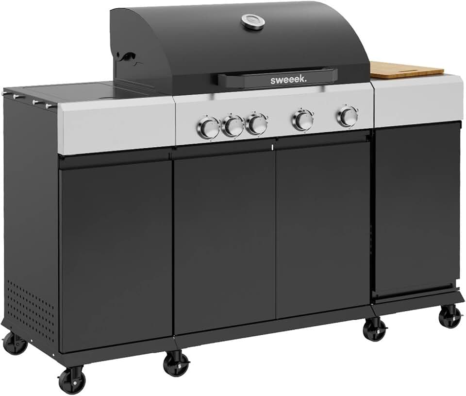 etezen - Maxim barbecue gaz 4 brûleurs, 145,5x61,5x143,5cm, thermomètre, récupérateur, grille chauffante