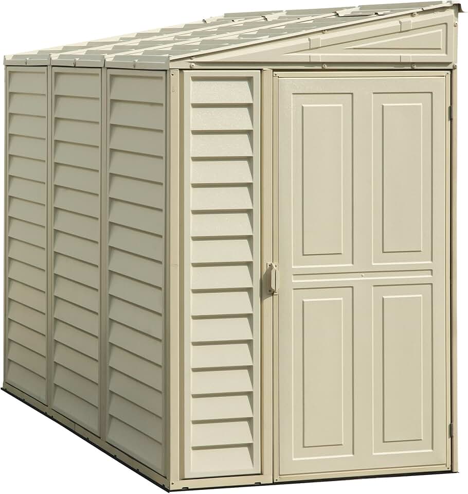 etezen SideMate 4 x 8 (2.91 m²) abri de jardin en plastique avec kit de fondation en métal, porte réversible, structure de toit en métal robuste, abri en vinyle sans entretien - Ivoire