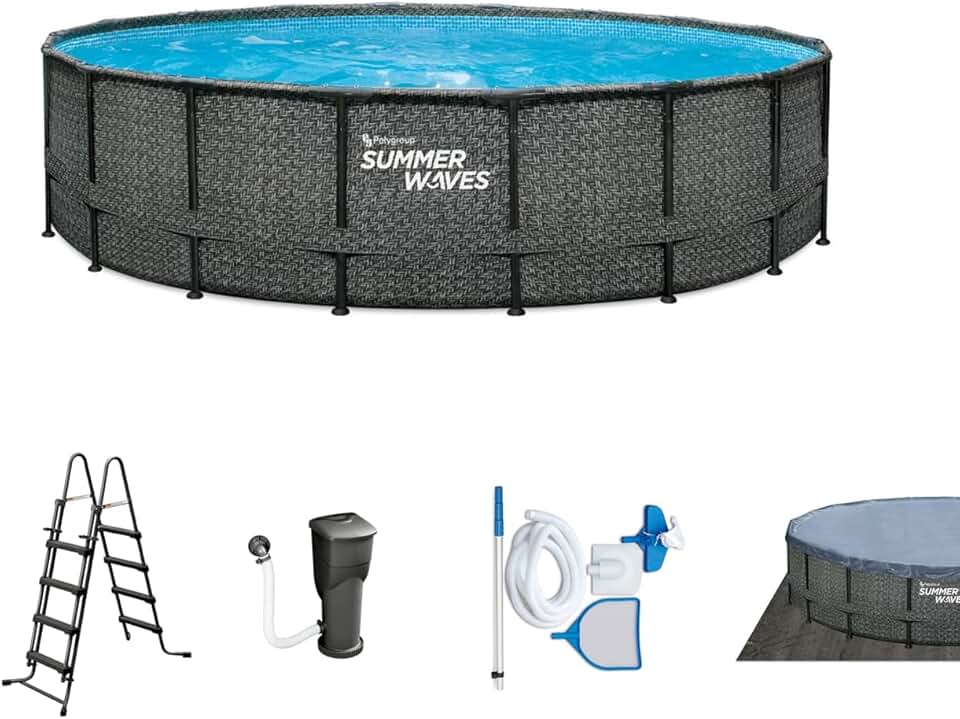 etezen - Elite Frame rotin gris - Ø488x122 cm - Piscine hors-sol